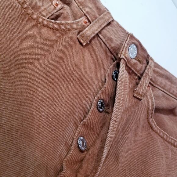 Re/Done 70s Ultra High Rise Stove Pipe Brown Jeans Frayed Hem Button Fly - Picture 6 of 16